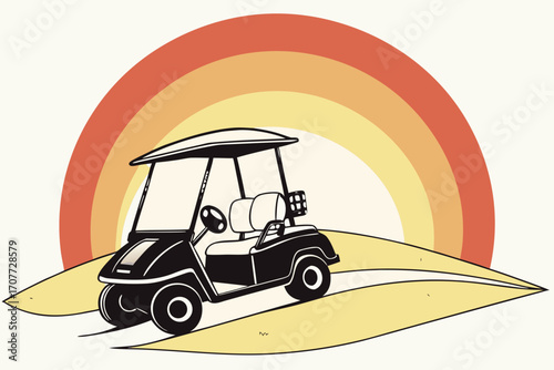 Black Golf Cart Driving on a Sunny Day.