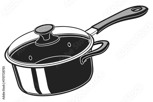 Black Saucepan with Glass Lid and Handle.
