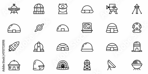 Discover a universe of possibilities with this collection of modern space exploration and settlement icons, perfect for innovative projects and futuristic designs