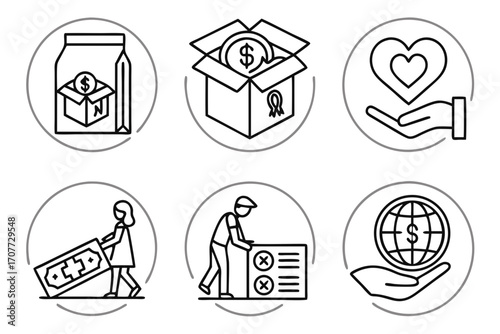 Charity and Donation Icons Set.