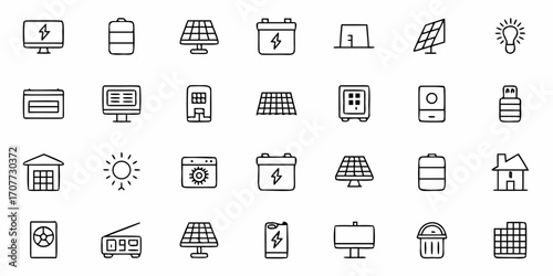 Discover a vibrant collection of modern icons representing renewable energy, battery storage, and smart technology essential for eco-friendly living and sustainable innovation projects