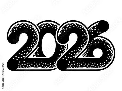 Stylized 2026 Year Number Graphic with Unique Dotted Texture for Modern New Year and Future-Themed Designs