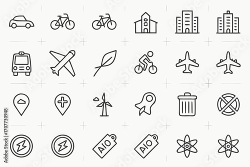 Collection of Simple Line Icons for Transportation and Technology.