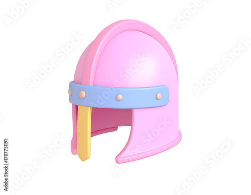 Cute Pink Cartoon Knight Helmet 3D Icon Isolated on Black Background