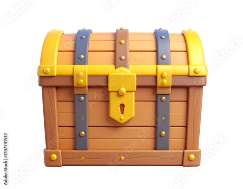 Wallpaper Mural 3D Render of Stylized Wooden Treasure Chest with Gold Lock and Metal Straps Isolated on Black Background Torontodigital.ca