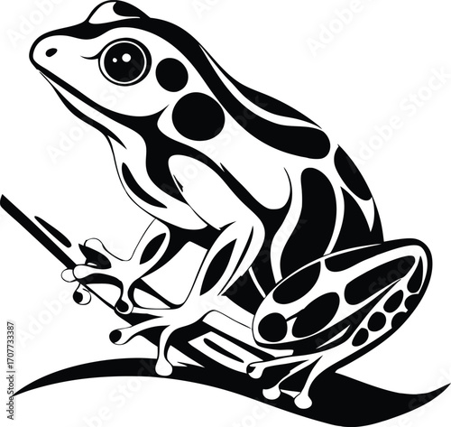 Black and White Frog Vector Art: Tribal Style, Spotted Design