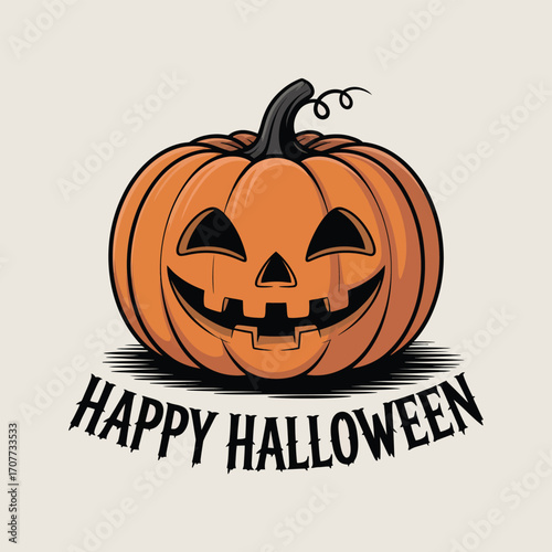 A scary Halloween pumpkin vector illustration with an evil jack-o'-lantern face is isolated on a white background for a spooky October celebration