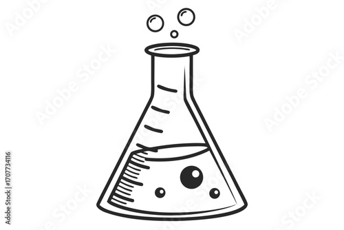 Hand Drawn Science Flask Bubbling with Liquid.