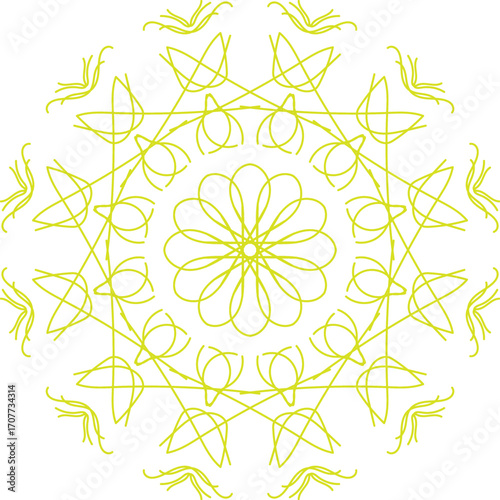 Yellow Floral Symmetry Mandala Pattern