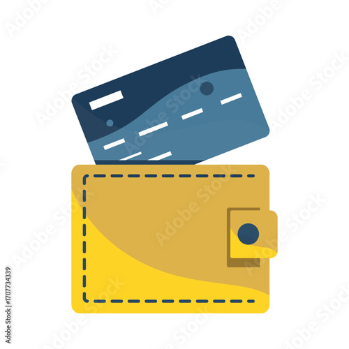 hand-drawn yellow wallet with blue credit card