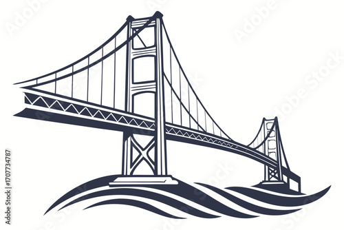 Iconic Golden Gate Bridge Silhouette Over Water.