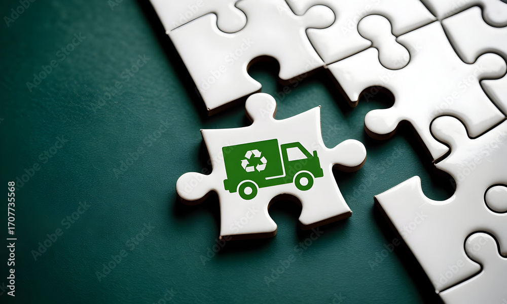 Fototapeta premium Green logistics solution puzzle piece connects for sustainable delivery success