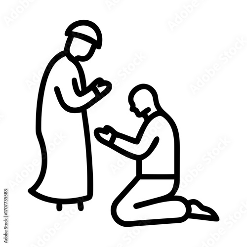 Mental health man kneels in prayer before priest icon transparent background