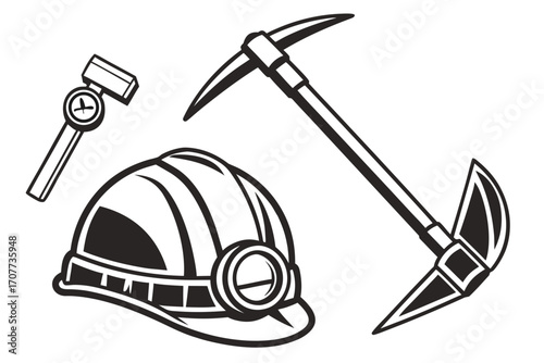 Mining Tools and Safety Helmet Illustration.