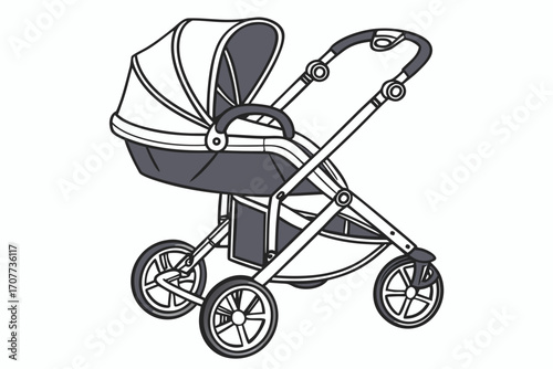 Modern Baby Stroller with Canopy and Wheels.