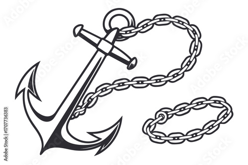 Nautical Anchor and Chain Illustration 1.