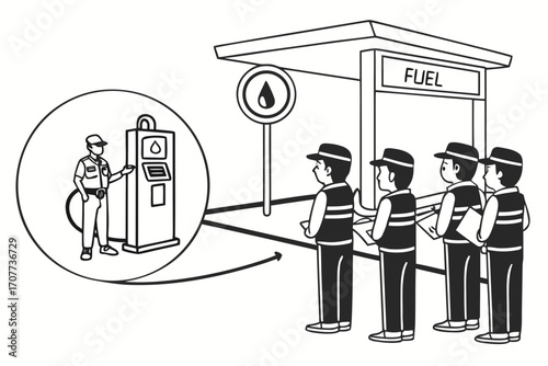 People Queueing for Fuel at Gas Station.