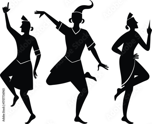 Silhouettes of Dancing Figures in Ancient Egyptian Style