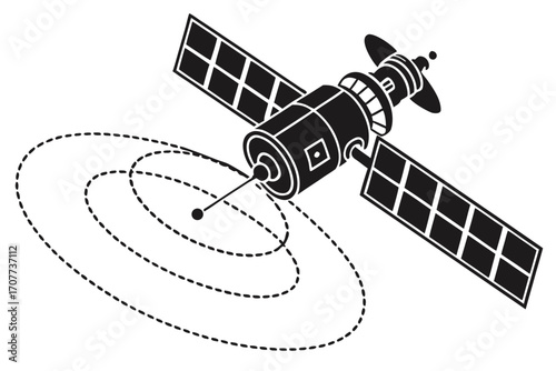 Satellite transmitting signals in outer space.
