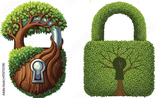 Nature Security Illustration of Padlocks Shaped like Trees
