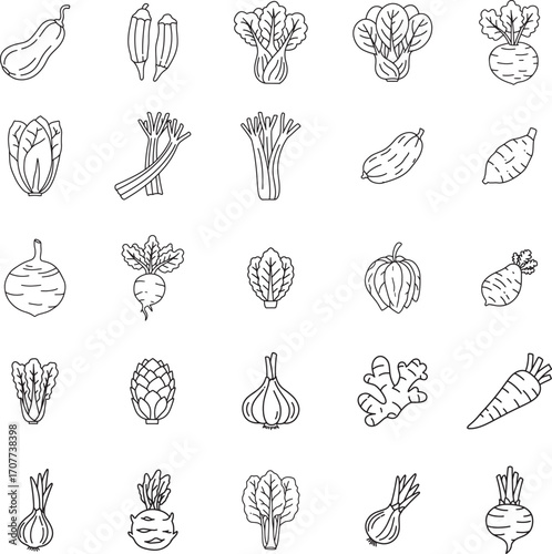 Leafy Greens and Root Vegetables Healthy Food Icons