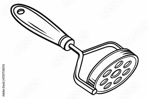 Simple Line Drawing of a Potato Masher.