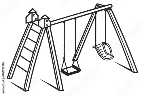 Simple Line Art Playground Swing Set.