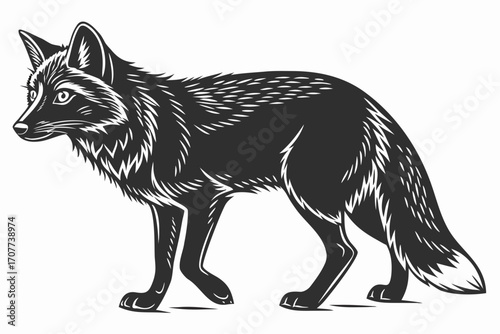 Stylized Black Fox Silhouette Walking.