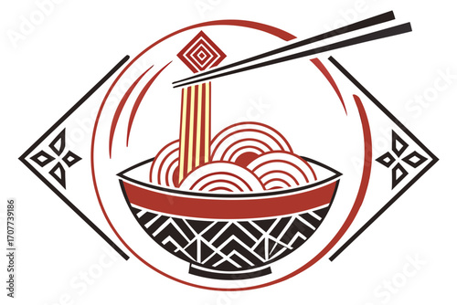 Stylized Bowl of Noodles with Chopsticks.