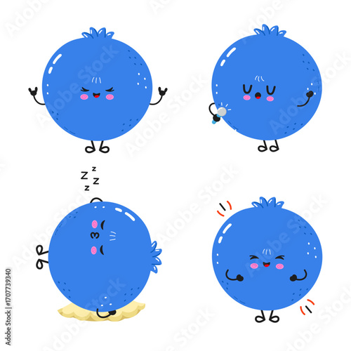 Cute cartoon blueberries with different emotions