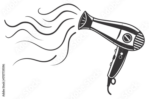 Stylized Hair Dryer Blowing Waves of Air.