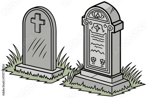 Two Cartoon Gravestones in Grass.