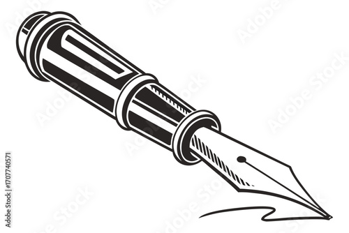 Vintage Fountain Pen Writing Ink Line.