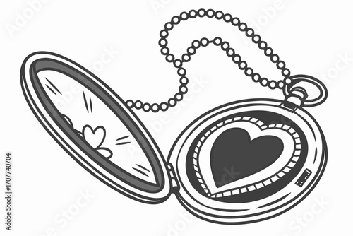 Vintage Heart Locket Necklace Illustration.