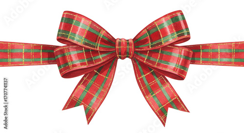 Red and green plaid bow illustration for Christmas decorations  