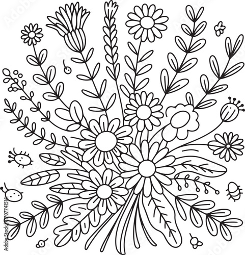 Floral Bouquet Illustration for Coloring