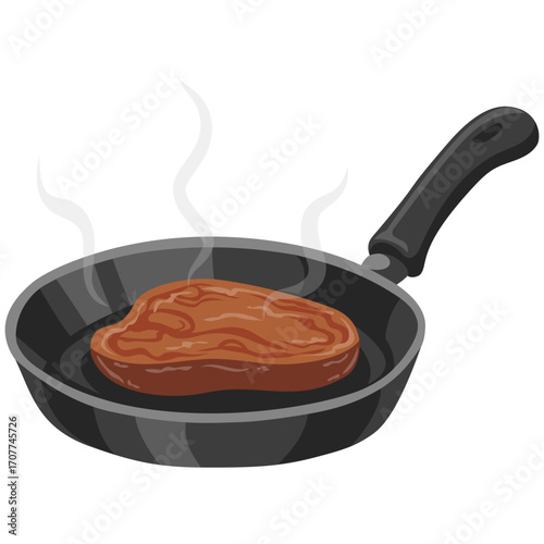 Steak on Cast Iron Pan Illustration Vector