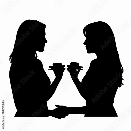 coworkers sharing cake slices in silhouette  