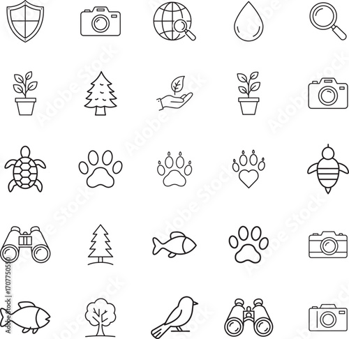 Wildlife Protection and Nature Conservation Icon Set
