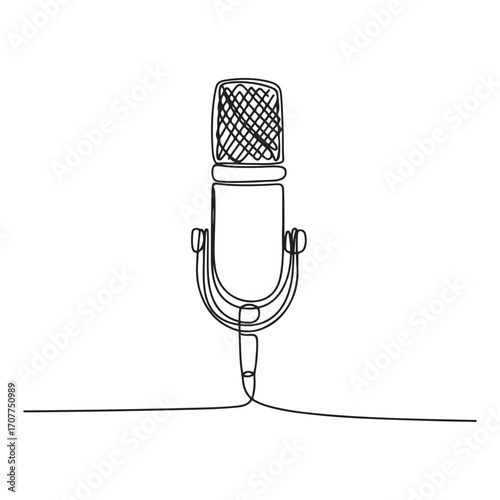 Single continuous line Art drawing studio microphone. Condenser mic for studio recording voice. Sound recording equipment. with white background