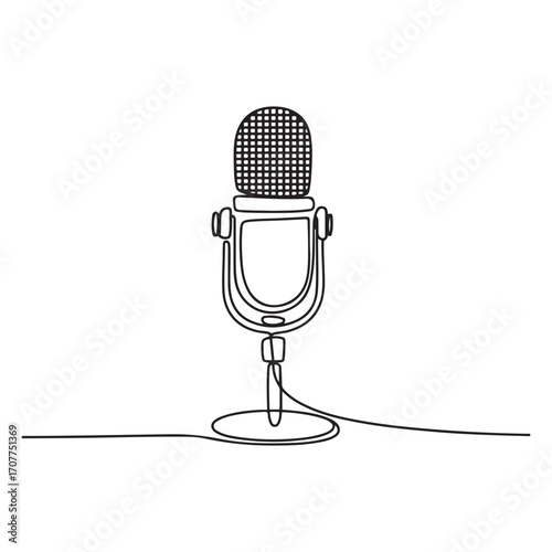Single continuous line Art drawing studio microphone. Condenser mic for studio recording voice. Sound recording equipment. with white background