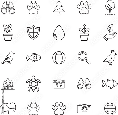 Wildlife Protection and Nature Conservation Icon Set
