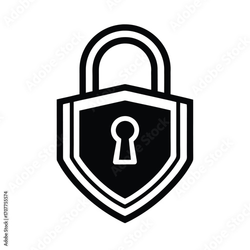 Padlock With Shield Outline Flat Vector