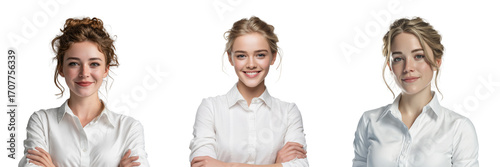 Set of girl with smiling face isolated on a transparent background