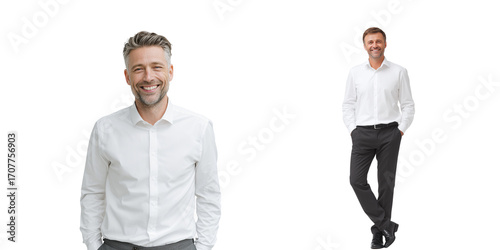 Set of man manager with smiling face in white shirt isolated on a transparent background