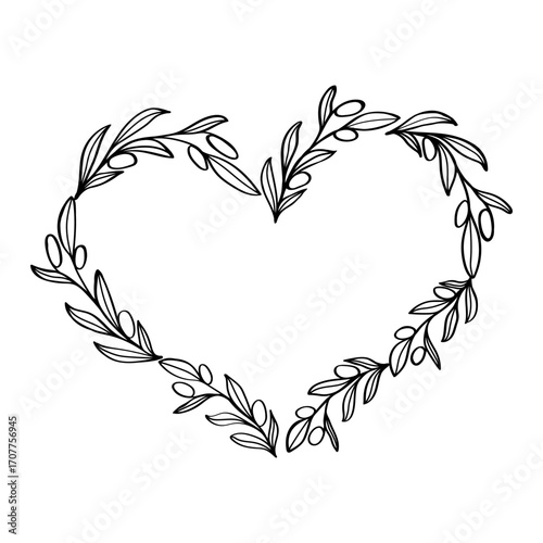 Olive branch heart frame for card or invite