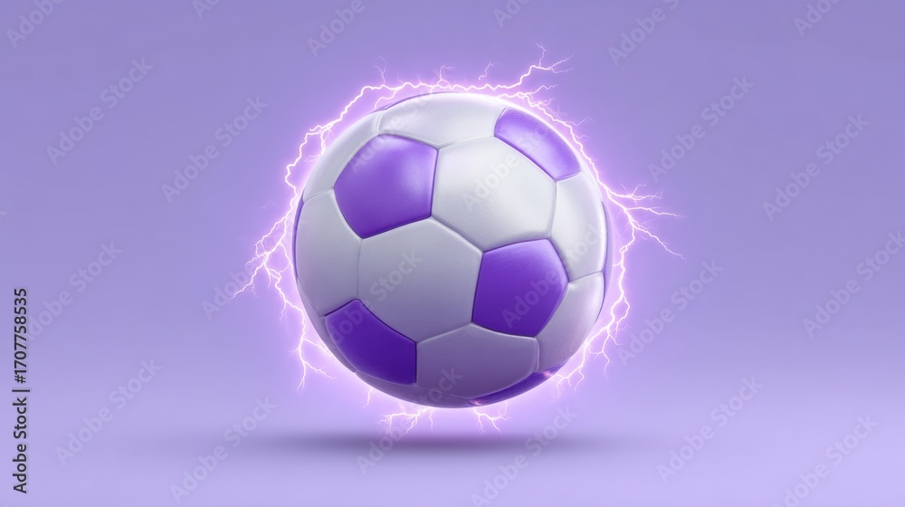 Naklejka premium Electric Soccer Ball with Purple Accents on a Soft Purple Background for Sports and Fitness Concepts