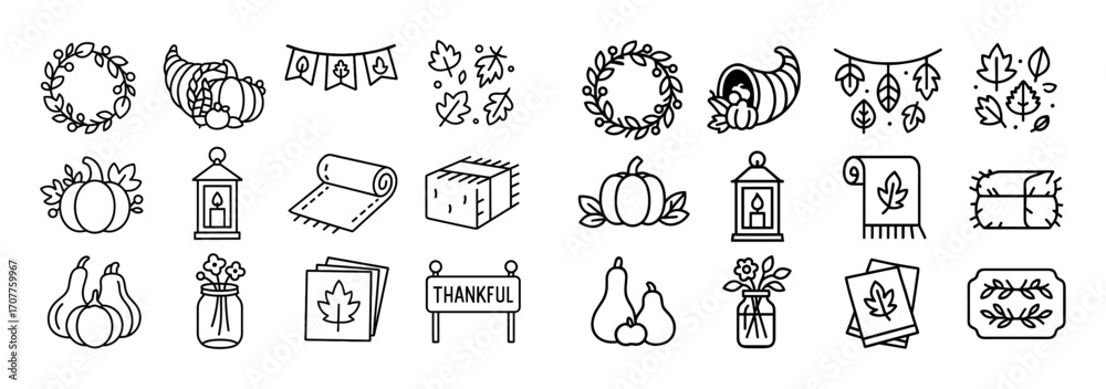 Naklejka premium Thanksgiving Icon Set