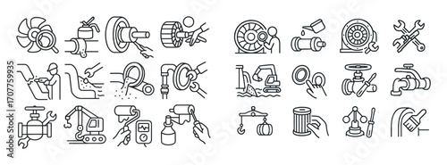 Hydroelectric Plant Icon Set