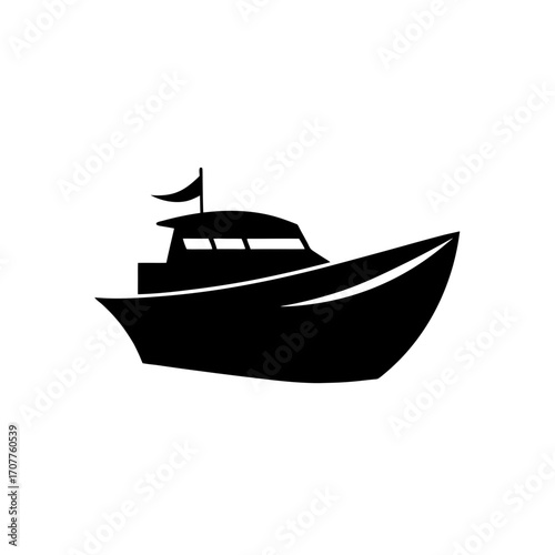 Silhouette of a motorboat on white background on transparent background